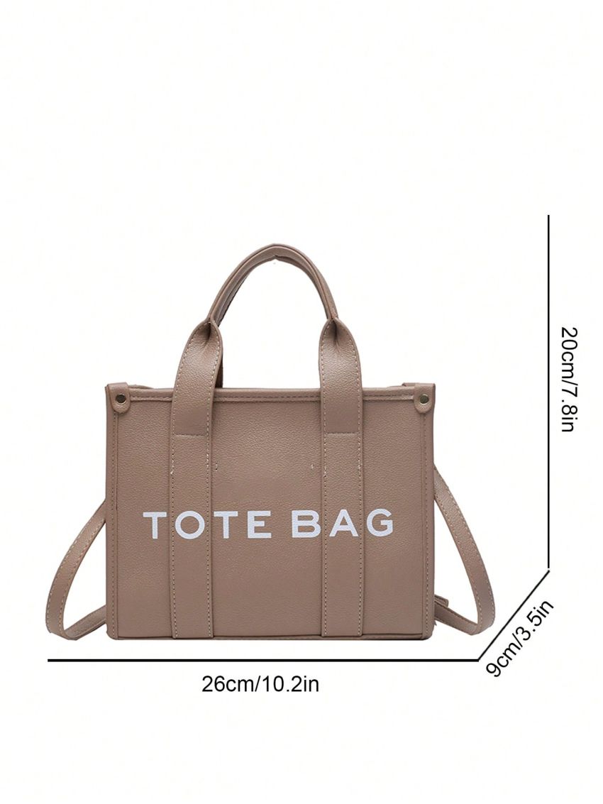 Letter Graphic Square Bag Double Handle Khaki