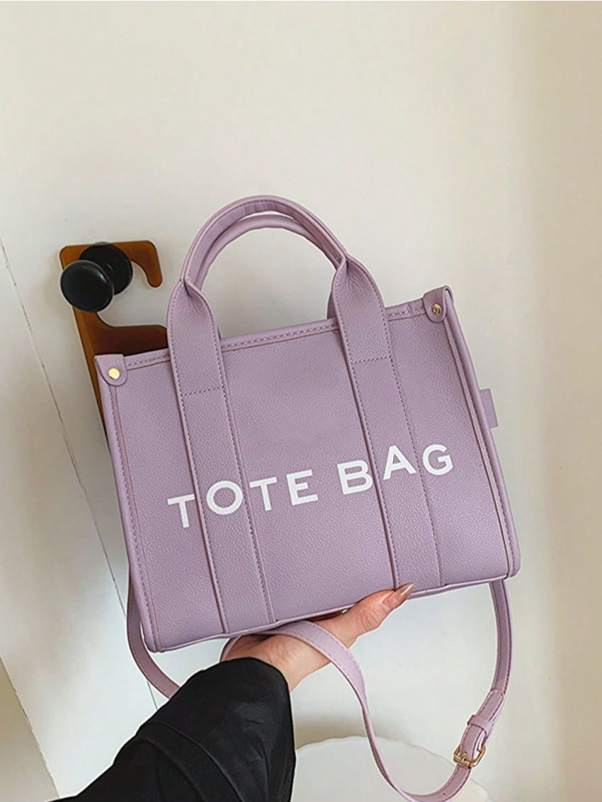 Letter Graphic Square Bag Double Handle Purple