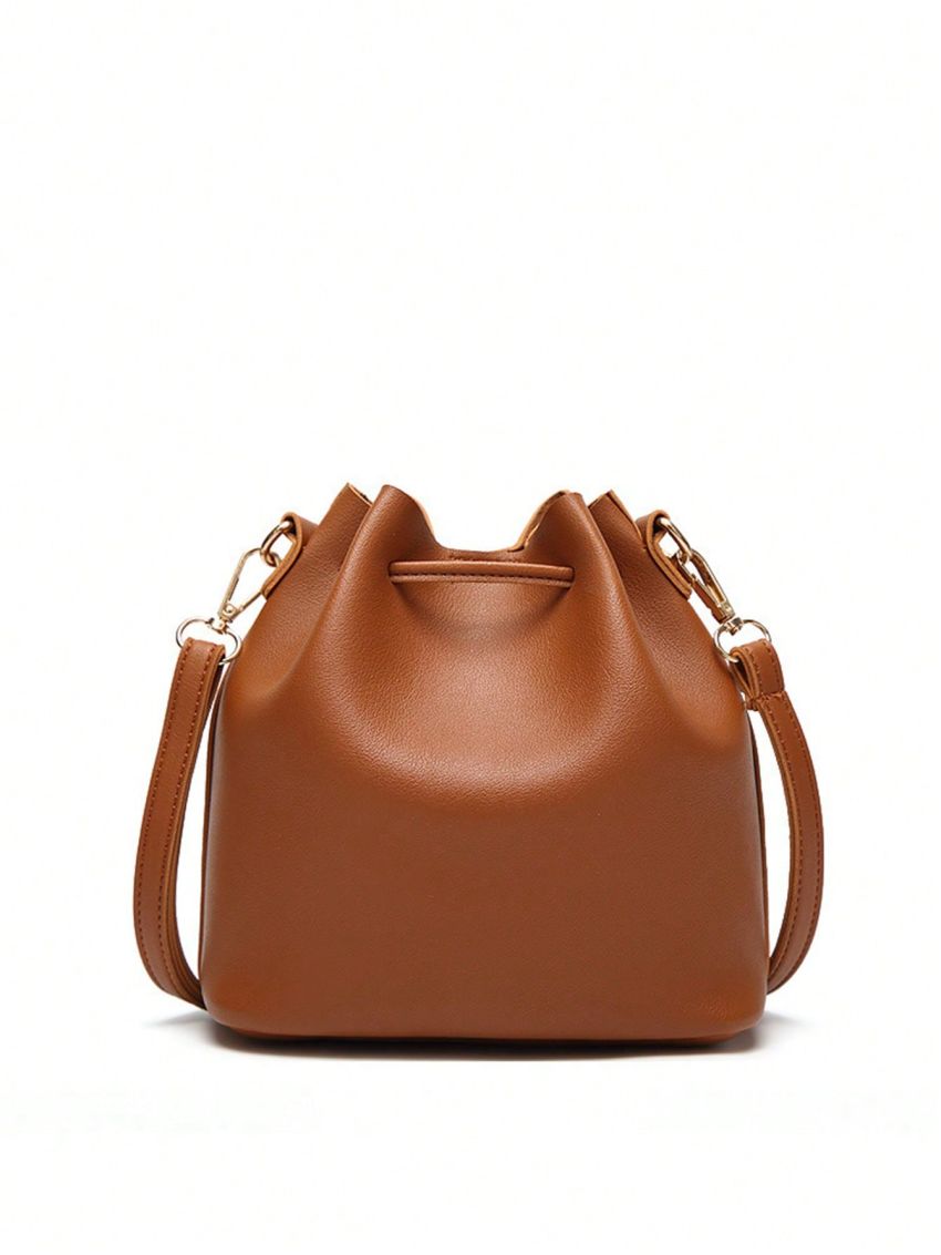 Mini Drawstring Design Bucket Bag Tassel Decor Brown
