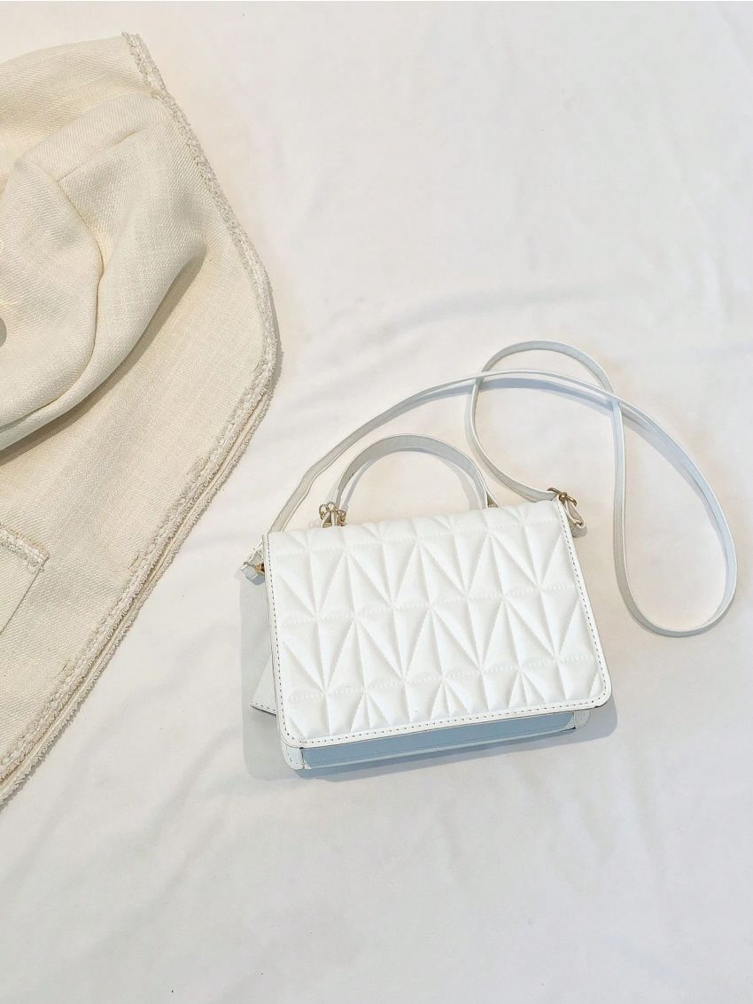 Black Square Bag With Coin Purse Fashionable Geometric Quilted Flap PU