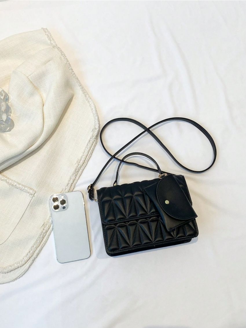 White Square Bag With Coin Purse Fashionable Geometric Quilted Flap PU