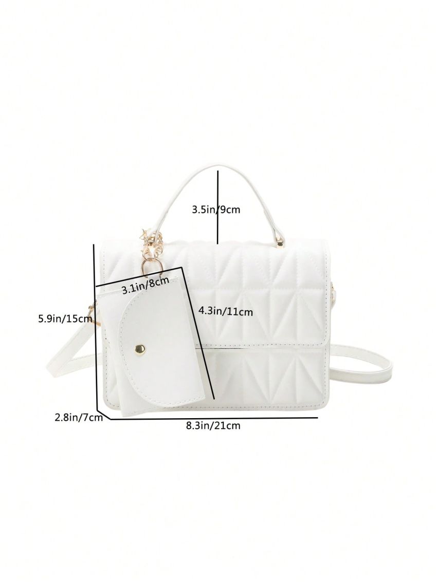 Black Square Bag With Coin Purse Fashionable Geometric Quilted Flap PU