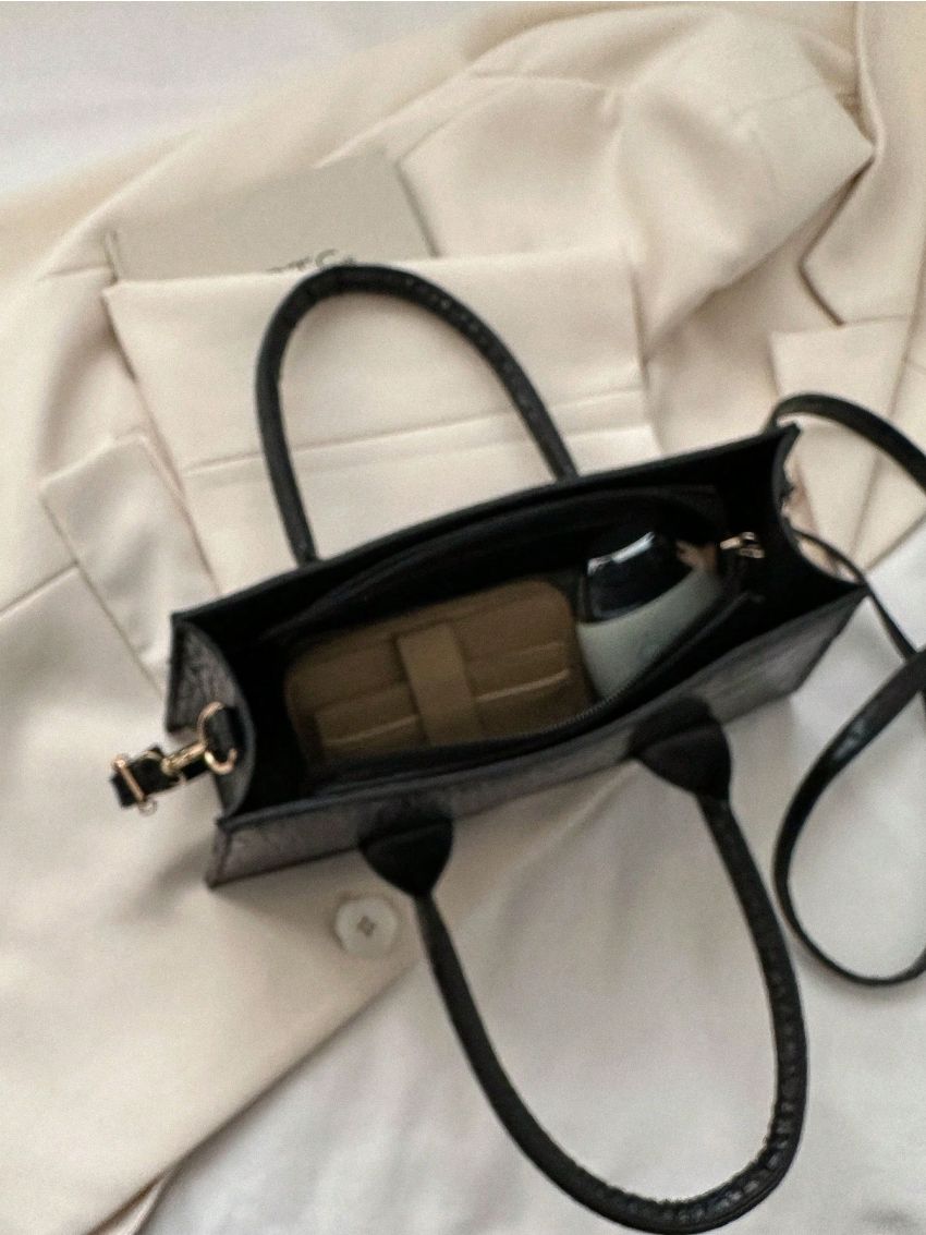 Crocodile Embossed Square Bag Zipper Double Handle PU Elegant