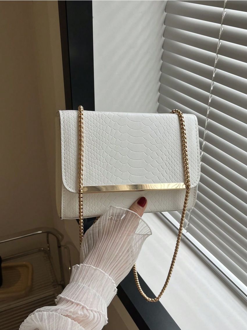 Mini Square Bag Fashionable Brown Crocodile Print Chain Strap