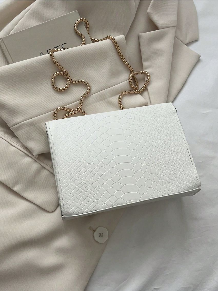 Mini Square Bag Fashionable Brown Crocodile Print Chain Strap