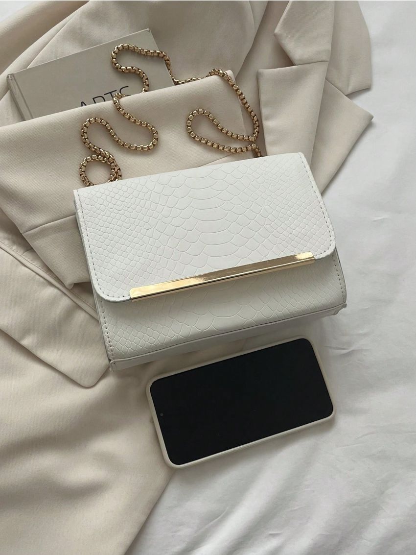 Mini Square Bag Fashionable Brown Crocodile Print Chain Strap