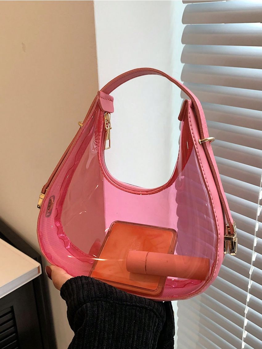 Mini Zipper Hobo Bag Fashionable PVC Pink, Clear Bag