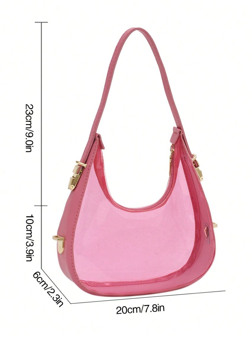 Mini Zipper Hobo Bag Fashionable PVC Pink, Clear Bag