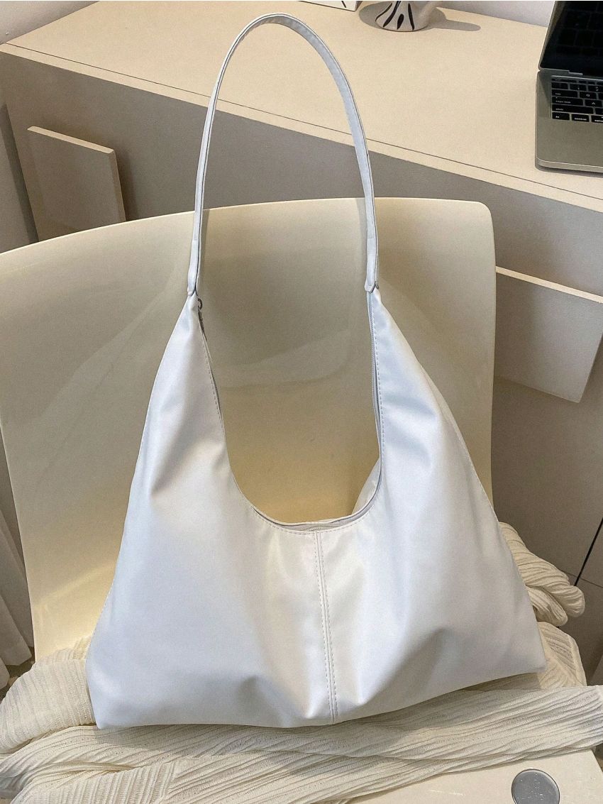 Large Hobo Bag Elegant White Zipper Lightweight PU