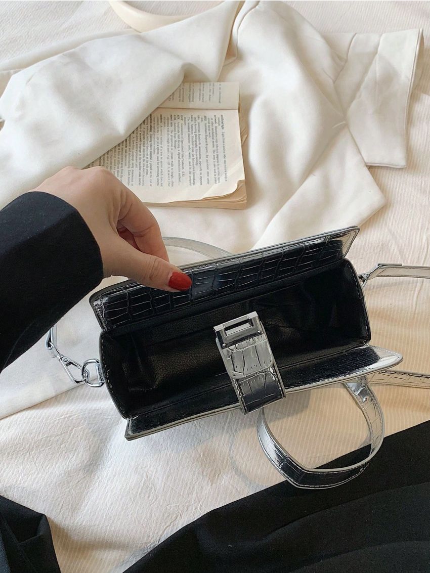 Mini Box Bag Crocodile Embossed Elegant Adjustable-strap