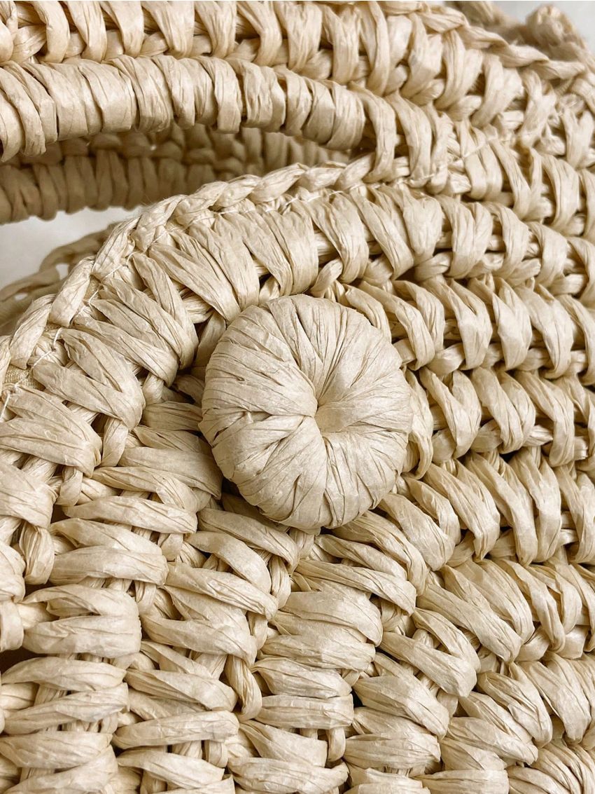 Women's Vacation Style Straw Beach Bag Circular Handbag