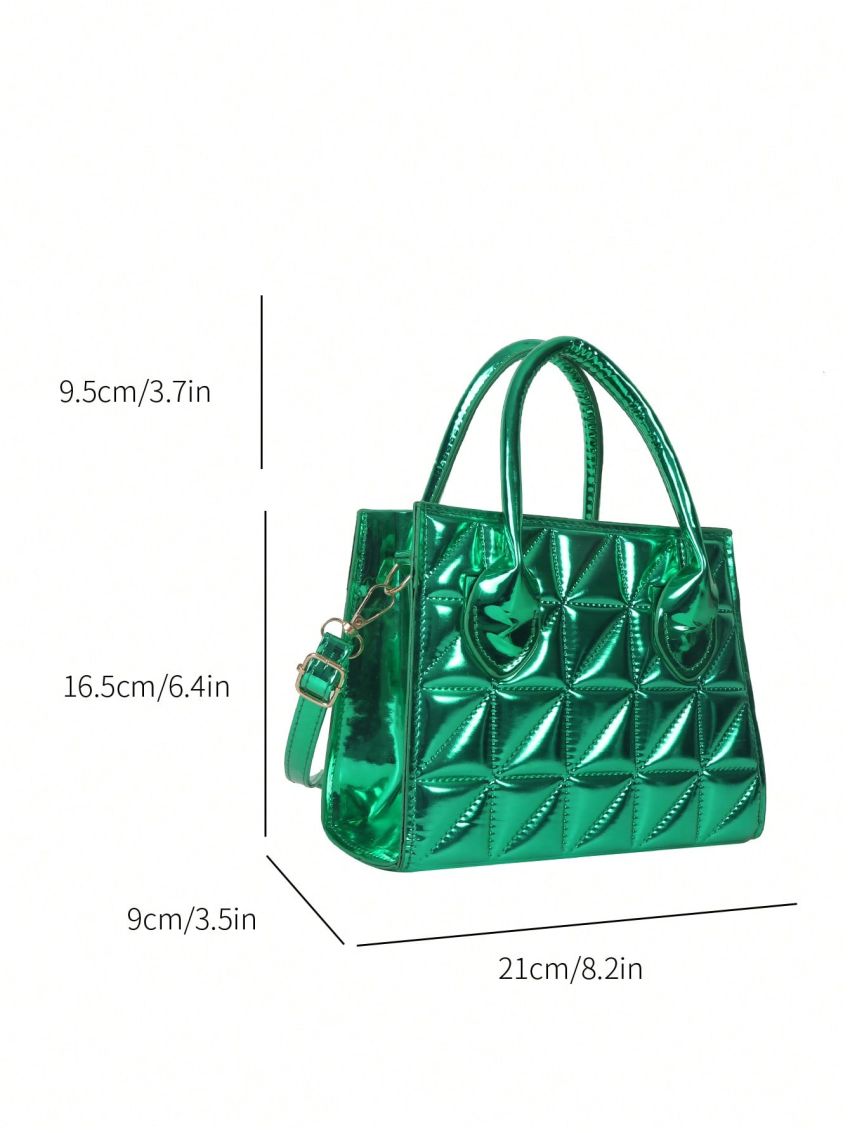 Metallic Square Bag Funky Quilted Detail Double Handle PU