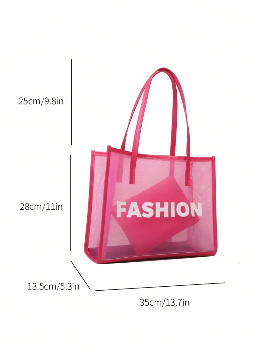 Fashionable & Versatile Tote Bag Double Handle Mesh Design With Small Pouch