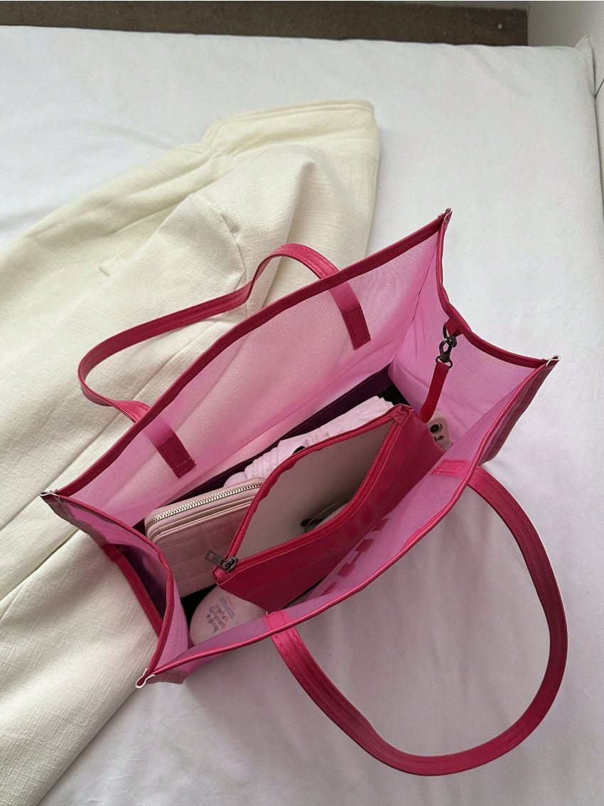Fashionable & Versatile Tote Bag Double Handle Mesh Design With Small Pouch