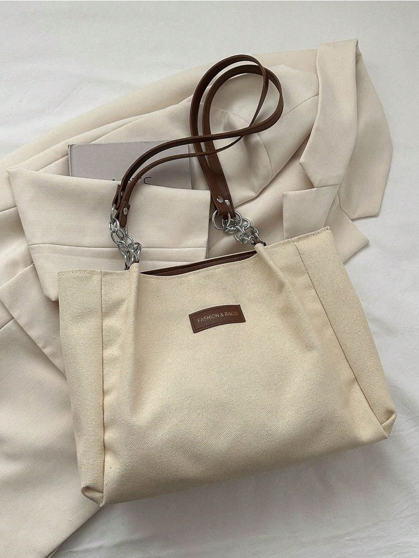 Letter Patch Decor Shoulder Tote Bag Fashionable