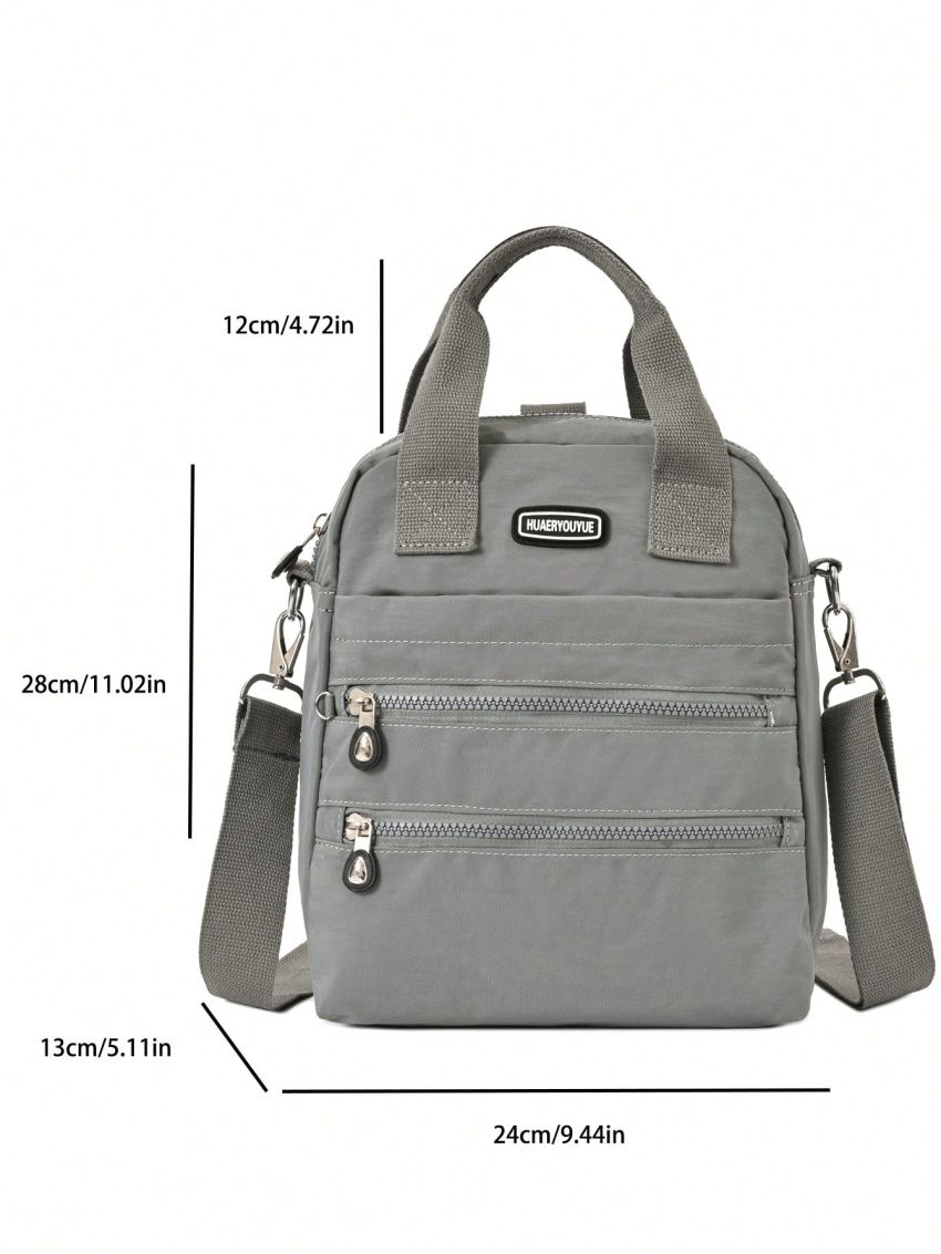Light Gray Classic Backpack Casual Letter Patch Decor Multi Zipper