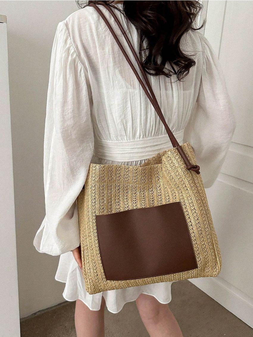 Two Tone Straw Bag Vacation Magnet Paper