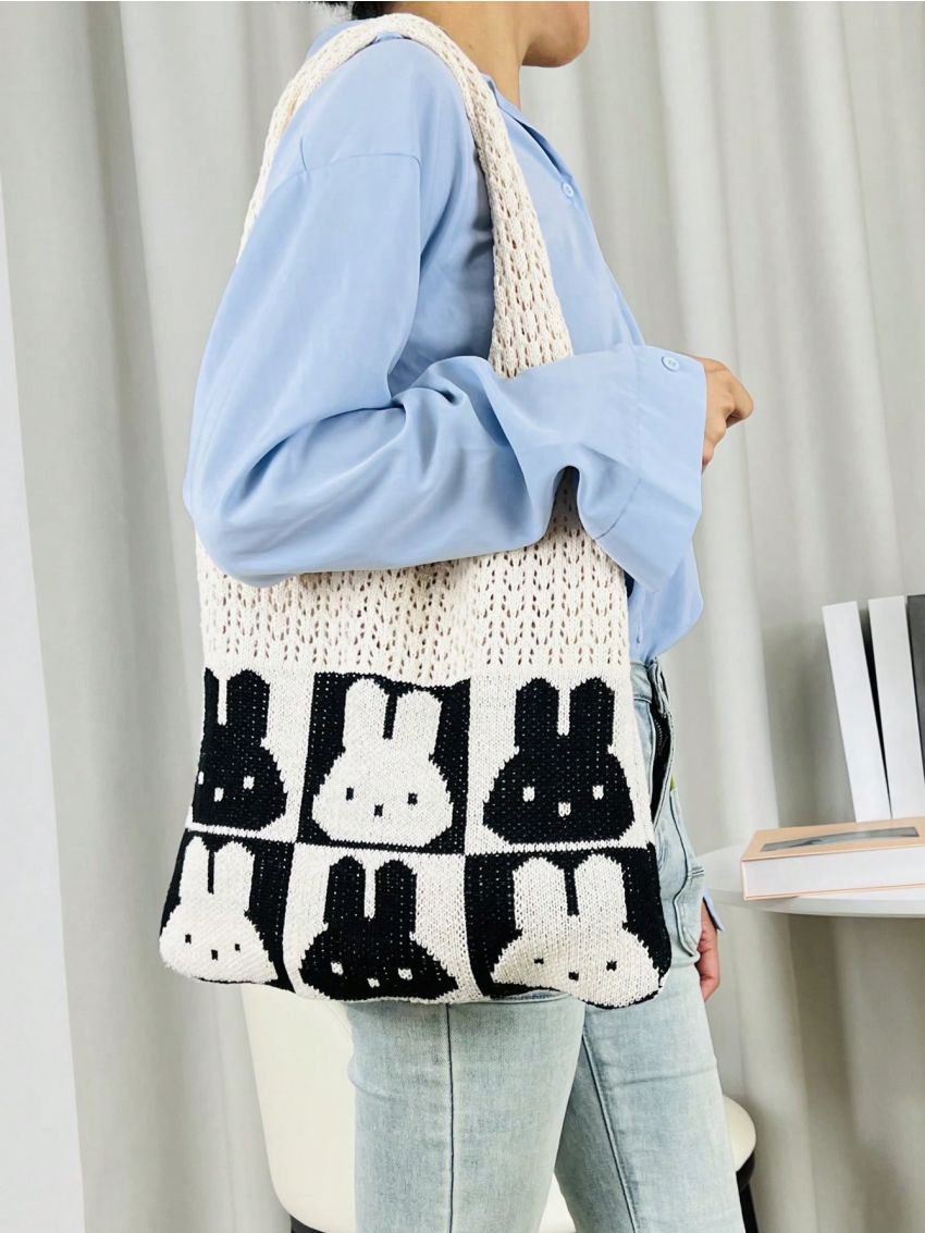 Cartoon Rabbit Pattern Crochet Bag Cute Hollow Out No-closure Polyester