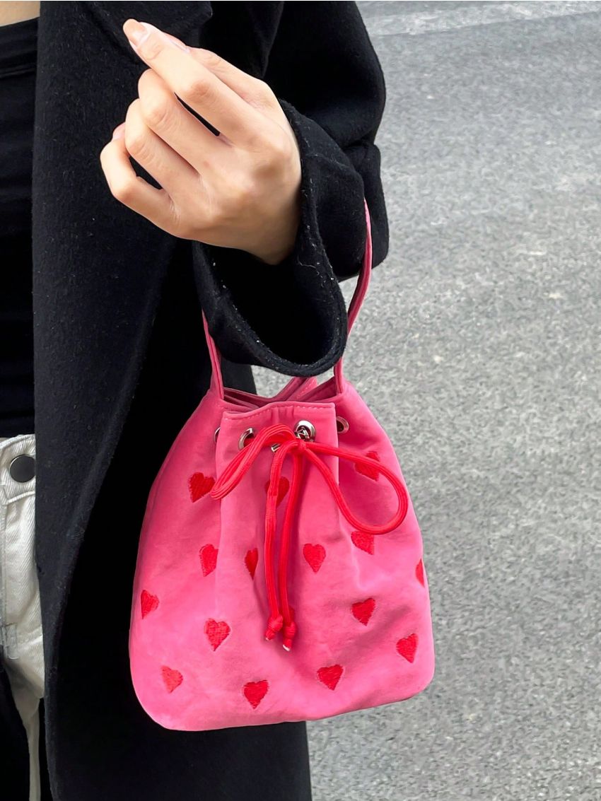 Mini Bucket Bag Heart Embroidery Design