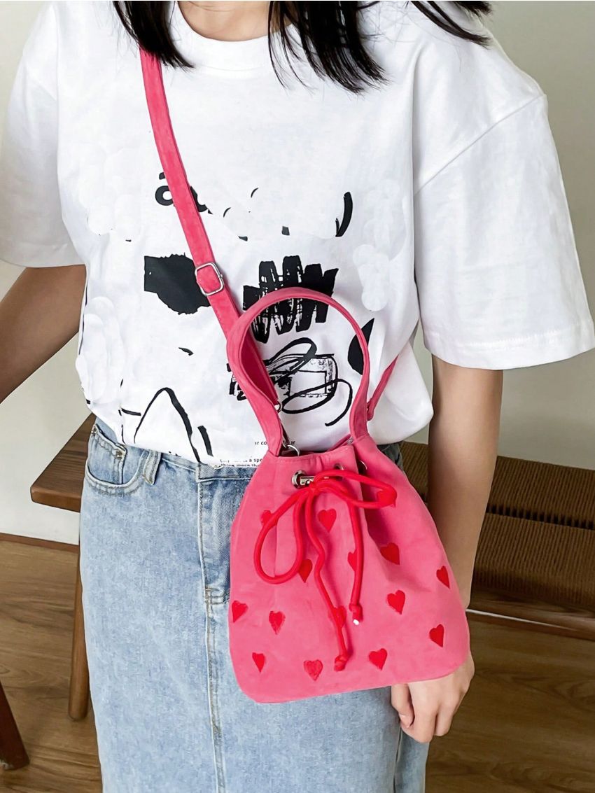 Mini Bucket Bag Heart Embroidery Design