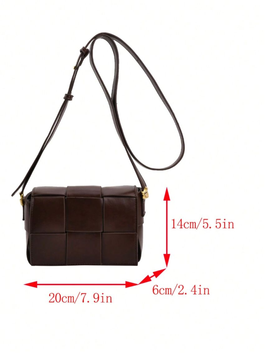 Mini Square Bag PU Braided Design Brown Fashionable