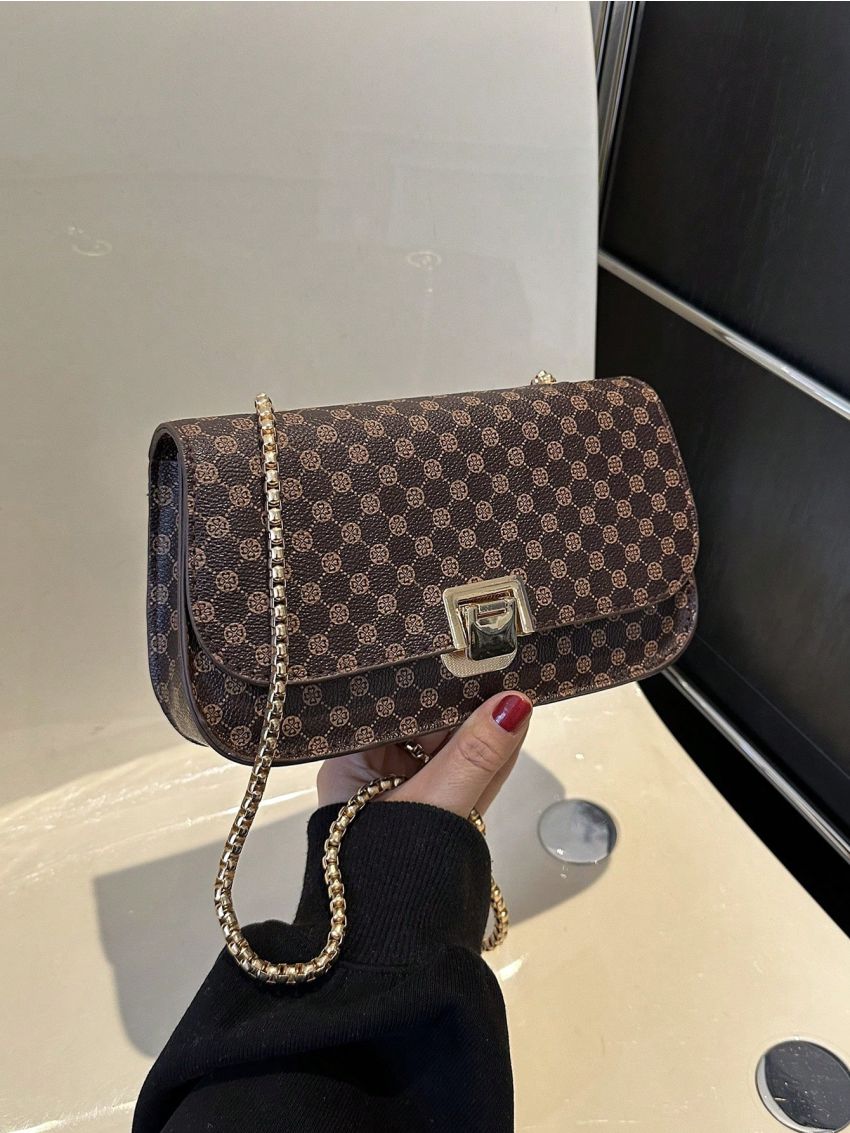 Geometric Pattern Square Bag Flap PU Fashionable
