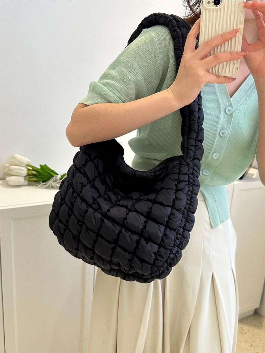 Quilted Detail Hobo Bag Fashion Pink With Zipper