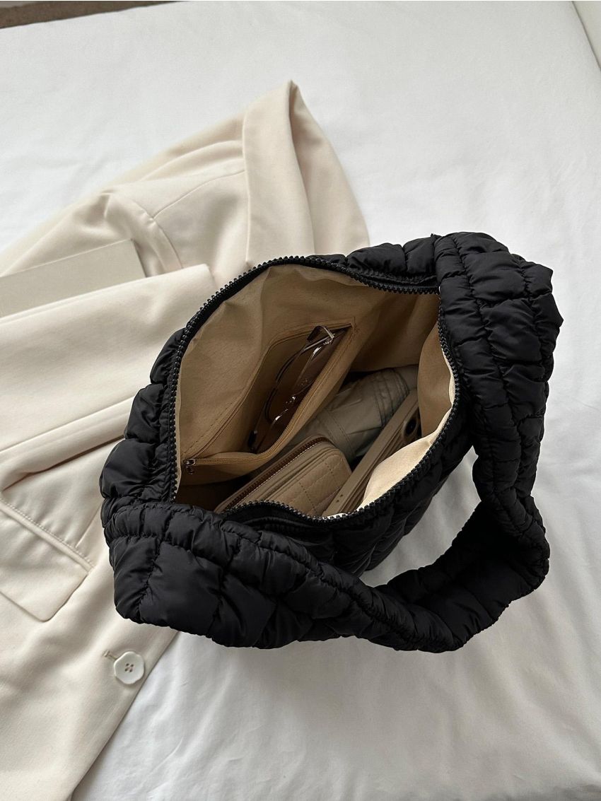 Quilted Detail Hobo Bag Fashion Pink With Zipper