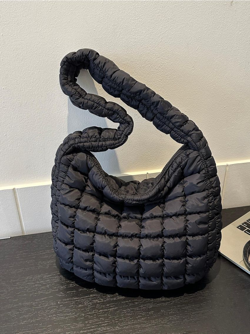 Quilted Detail Hobo Bag Fashion Pink With Zipper