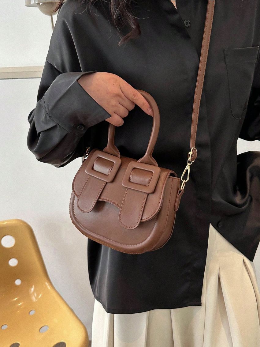 Mini Saddle Bag Buckle Decor Flap PU Fashionable