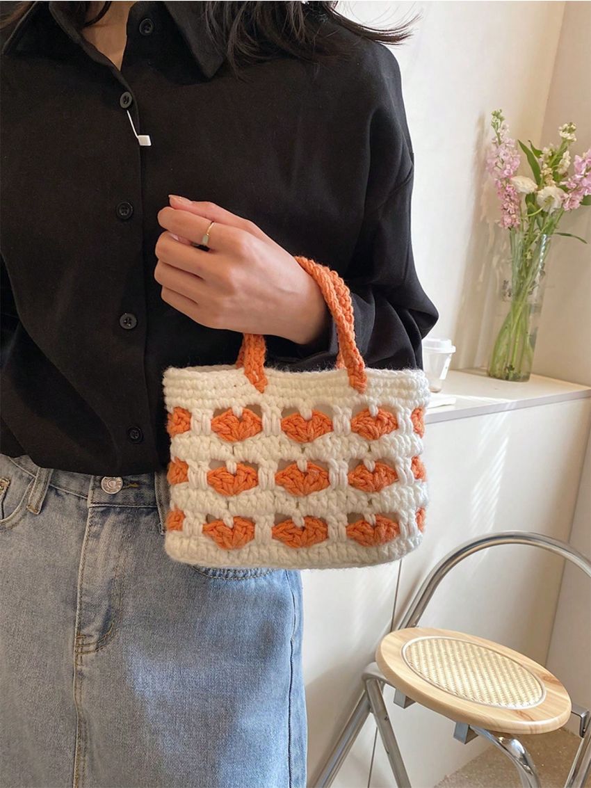 Two Tone Crochet Bag Heart Pattern Vacation