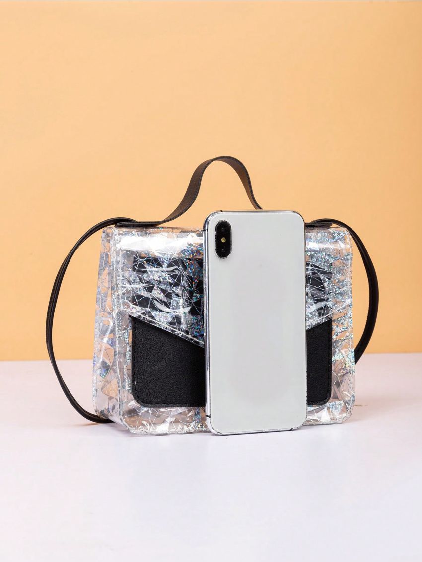 Mini Square Bag Geometric Pattern Tassel Decor