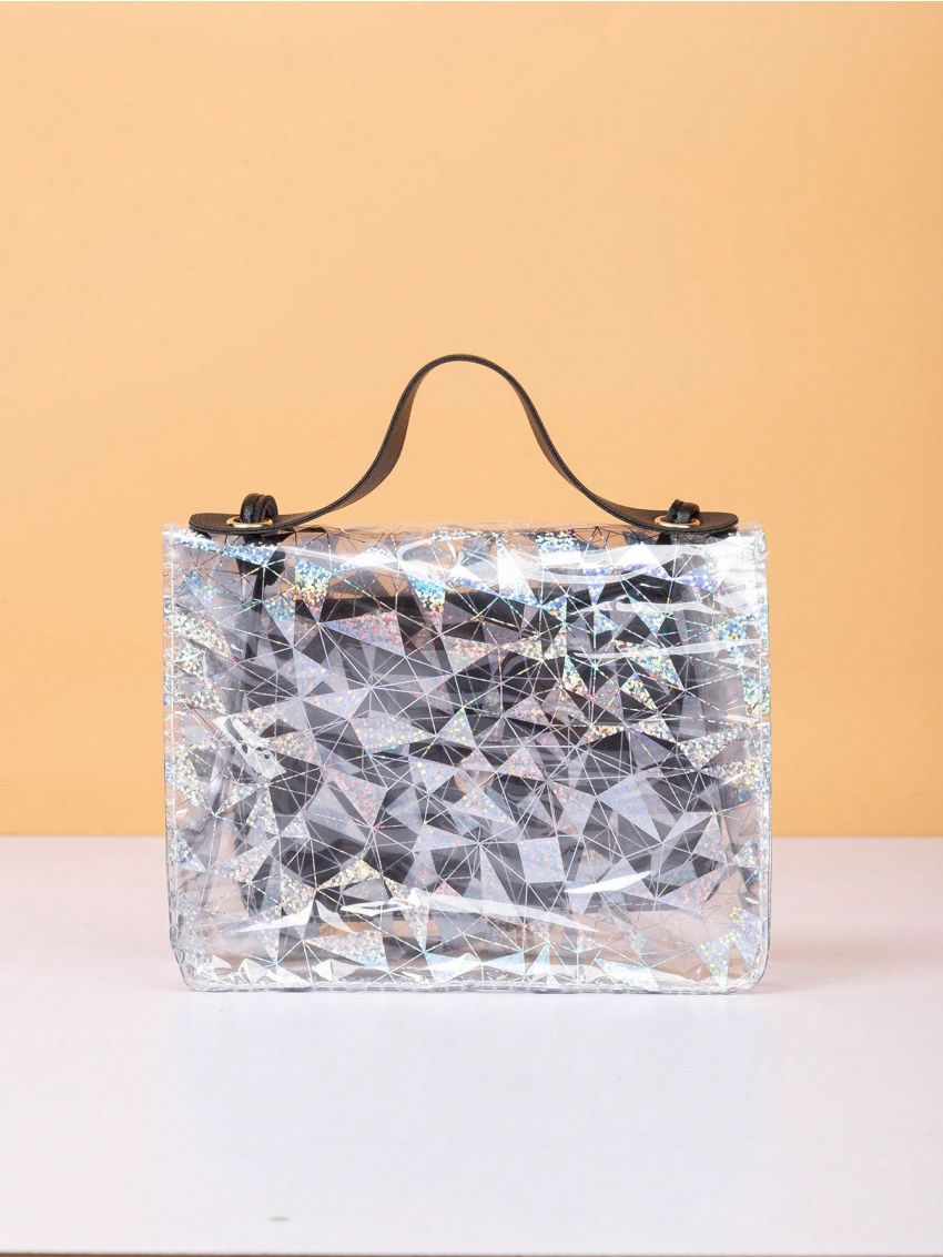 Mini Square Bag Geometric Pattern Tassel Decor