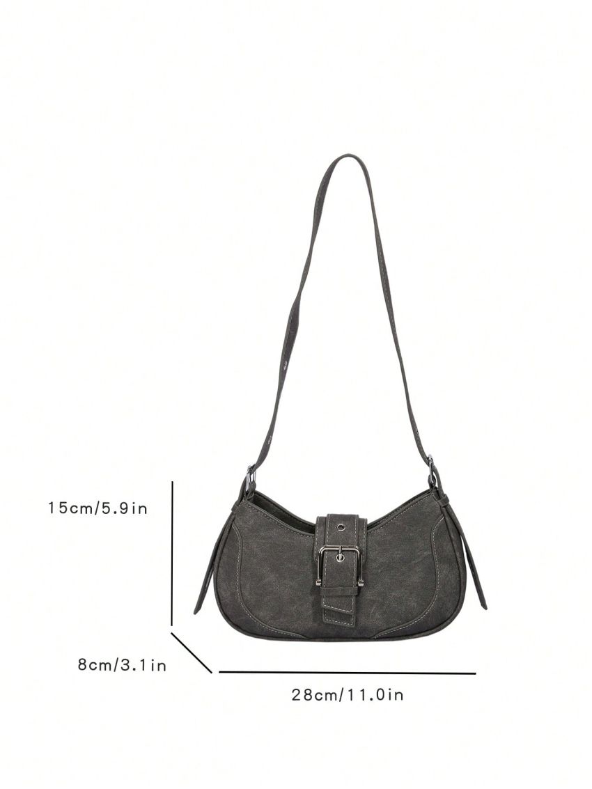 Gray Hobo Bag Fashionable Buckle Decor Adjustable Strap Polyester