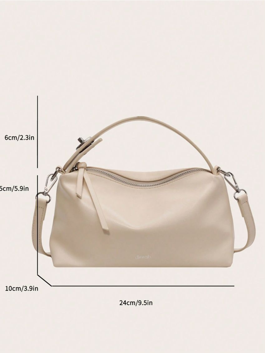 White Hobo Bag Fashionable Letter Graphic Top Handle Zipper PU