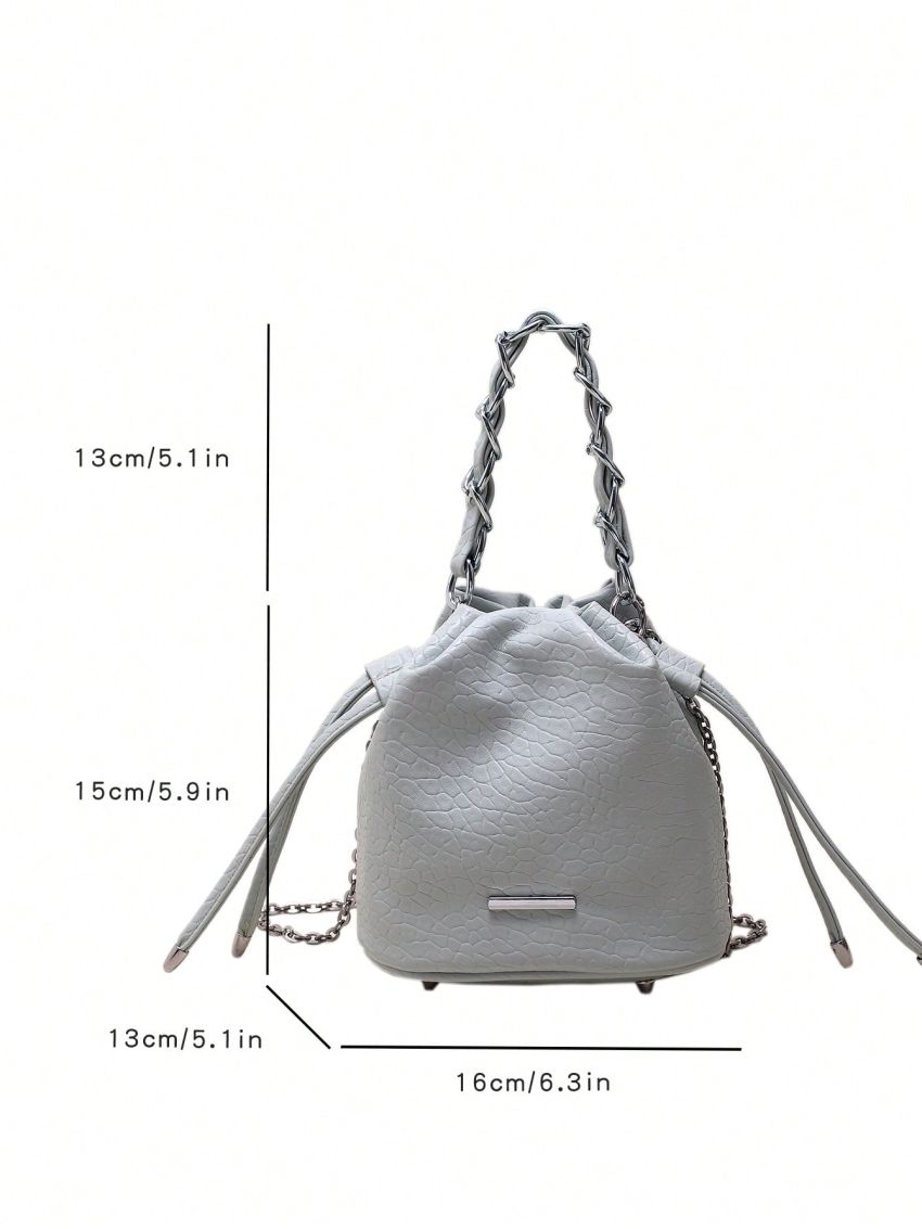 Mini Bucket Bag Chain Decor Embossed Detail PU Fashionable