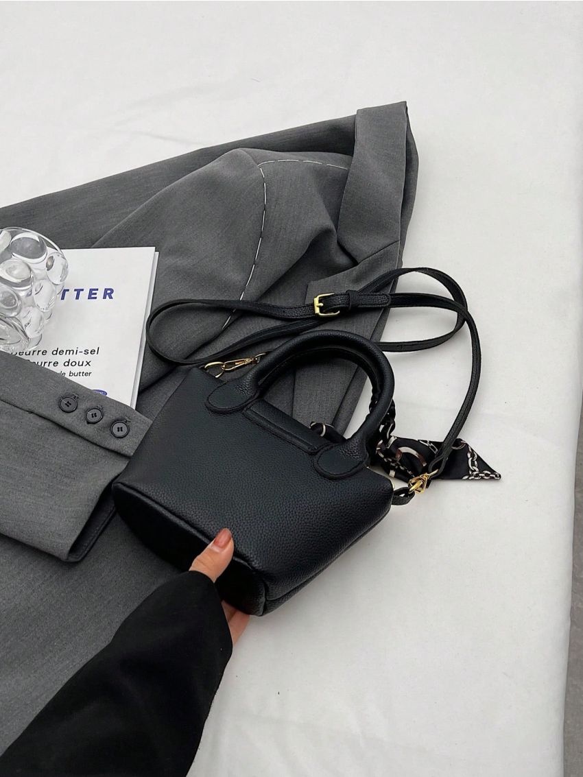 Small Square Bag Litchi Embossed Twilly Scarf Decor