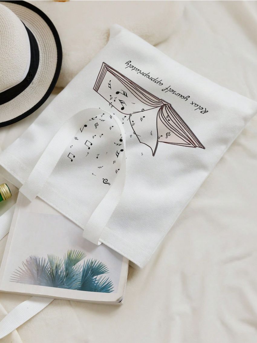 Small Shopper Bag Letter & Book Graphic Preppy