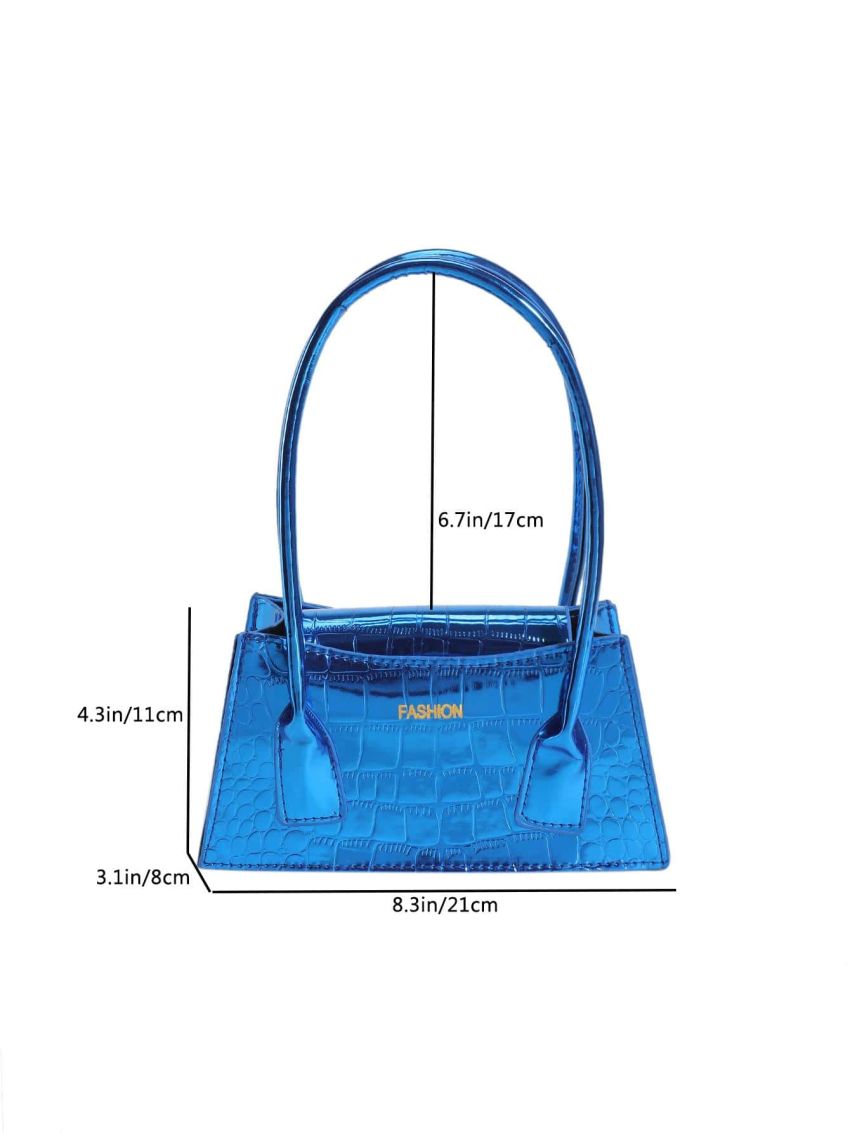 Small Baguette Bag Geometric Embossed Letter Graphic Metallic Funky