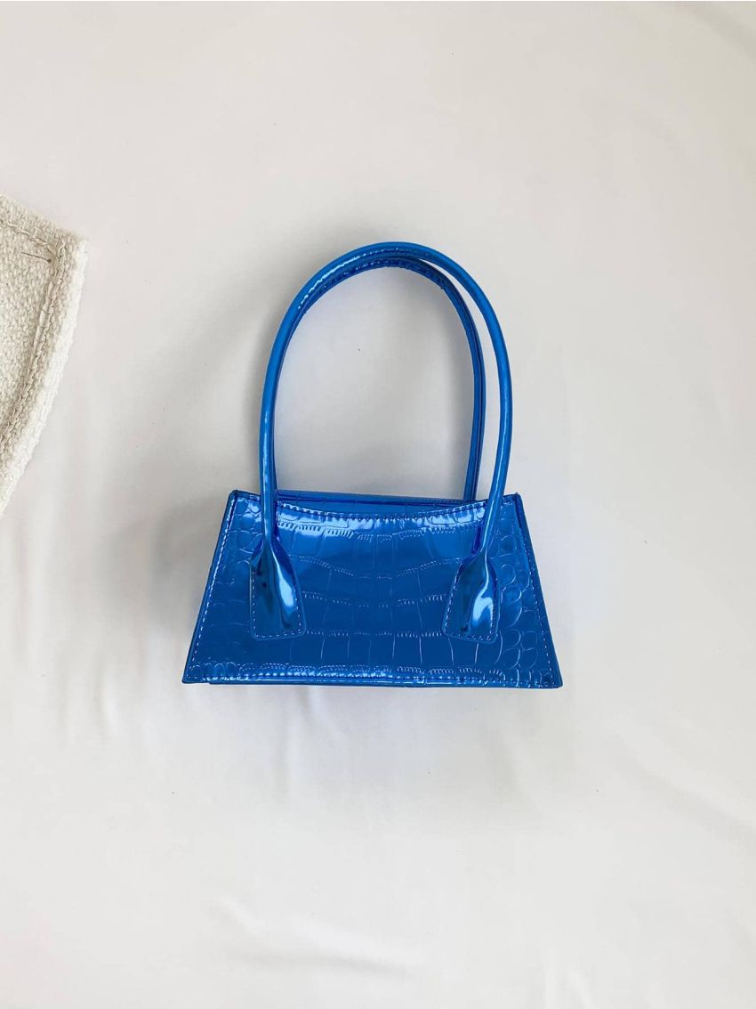 Small Baguette Bag Geometric Embossed Letter Graphic Metallic Funky