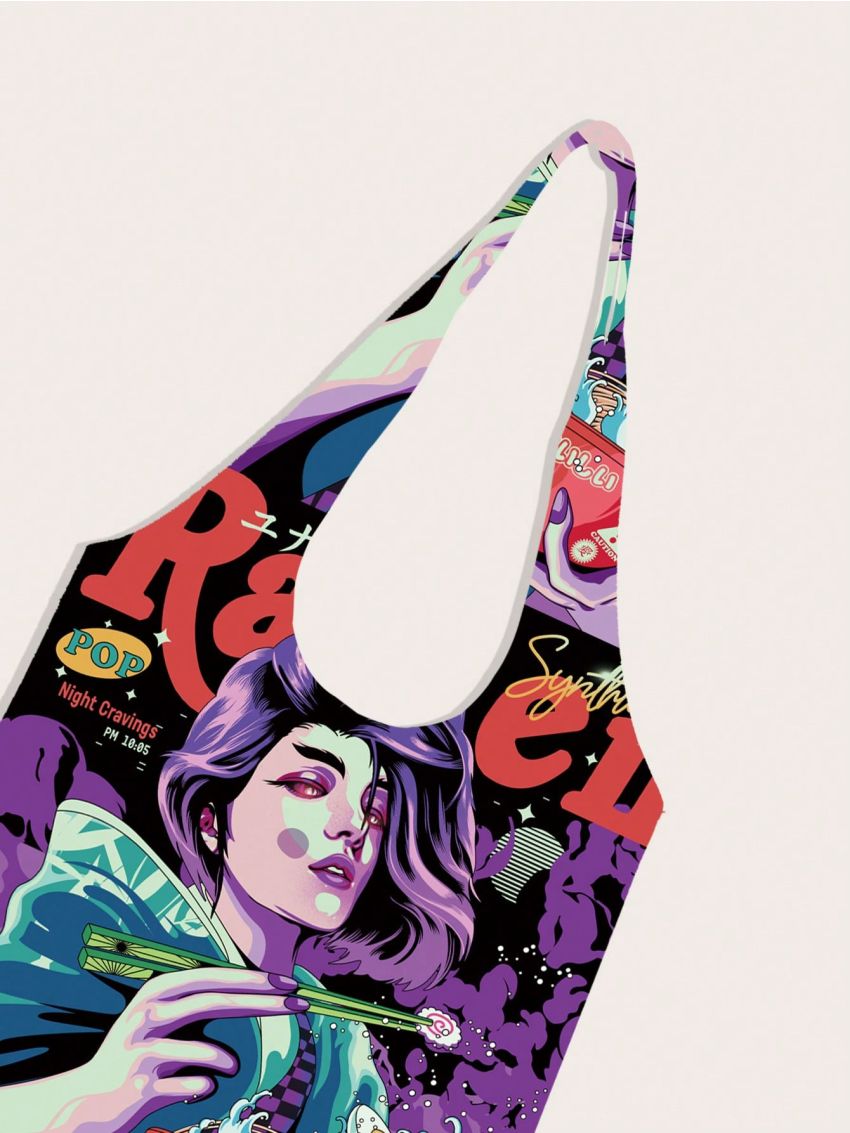 X whatsupdale Large Shopper Bag Cartoon & Letter Graphic