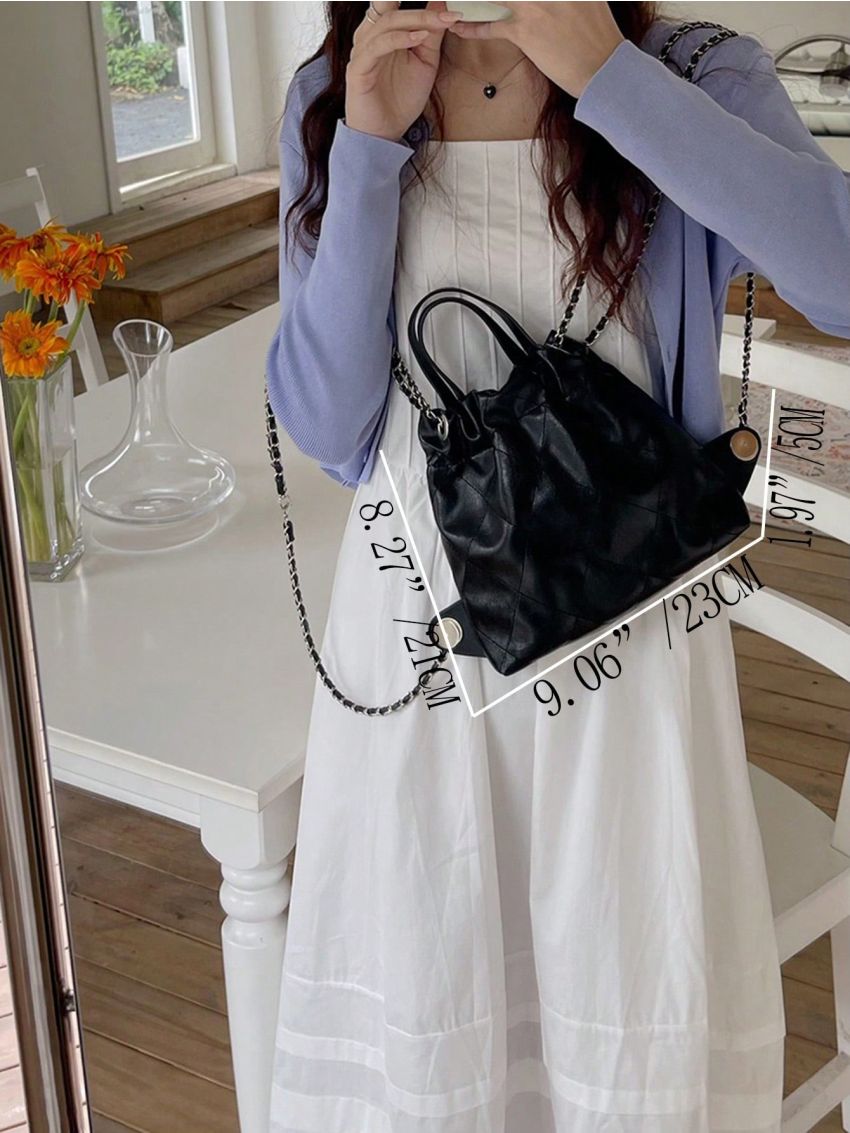 Minimalist Drawstring Design Chain Backpack Fashion Pink