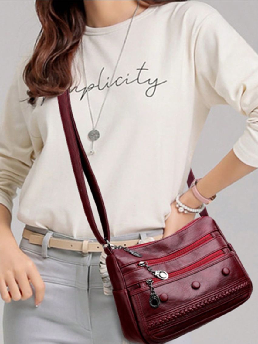 Quilted Button Decor Crossbody Bag