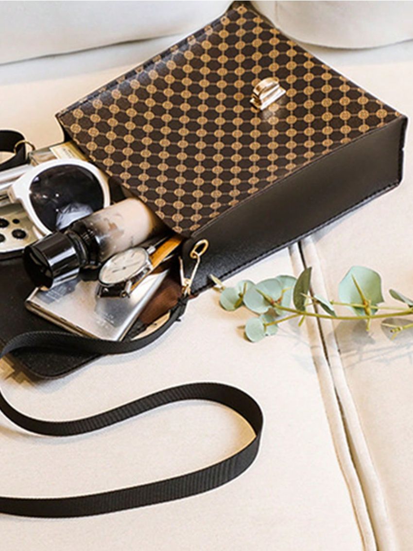 Mini Flap Square Bag Geometric Pattern Turn Lock