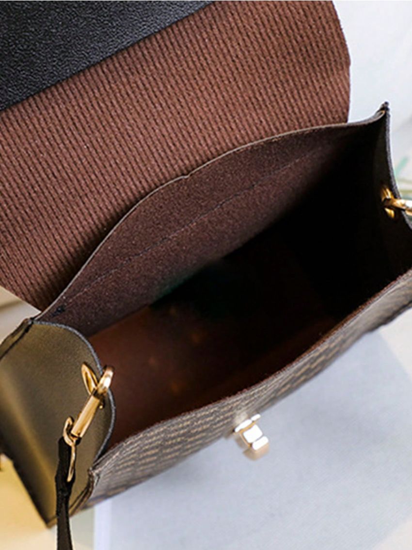 Mini Flap Square Bag Geometric Pattern Turn Lock