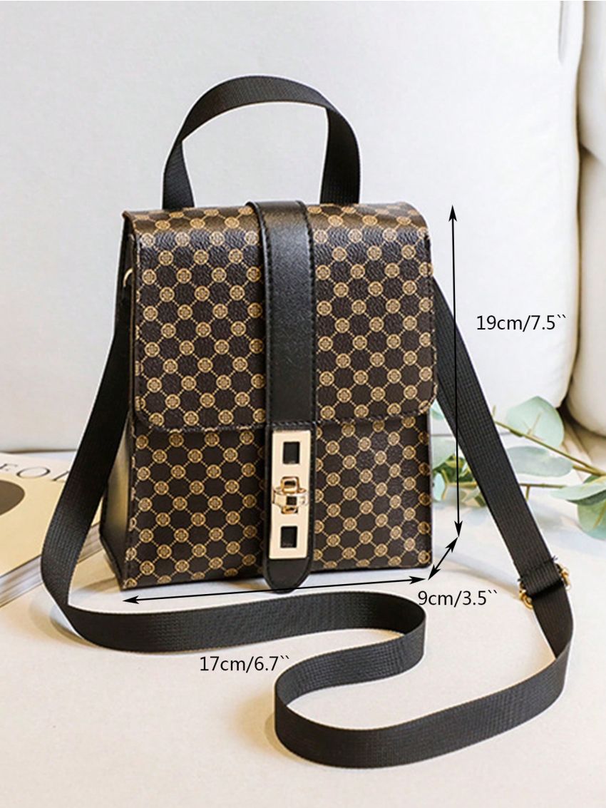 Mini Flap Square Bag Geometric Pattern Turn Lock
