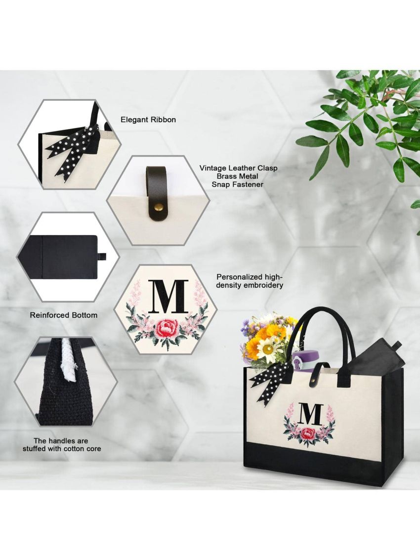 BeeGreen Birthday Gifts for Women w Magnetic Buckle Personalized Gifts for Women with Inner Zipper Pockets Initial Gifts for Women Embroidery Monogram Gifts for Women 13oz Canvas S