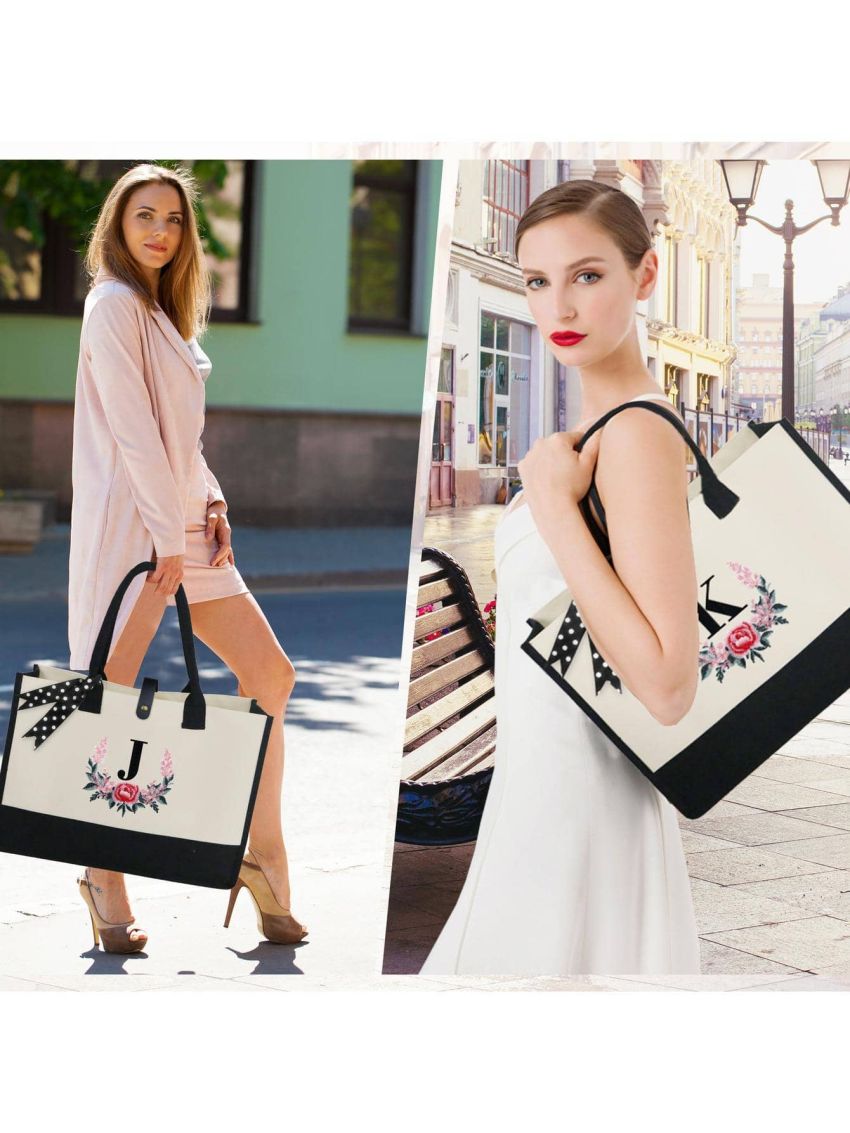 BeeGreen Birthday Gifts for Women w Magnetic Buckle Personalized Gifts for Women with Inner Zipper Pockets Initial Gifts for Women Embroidery Monogram Gifts for Women 13oz Canvas S