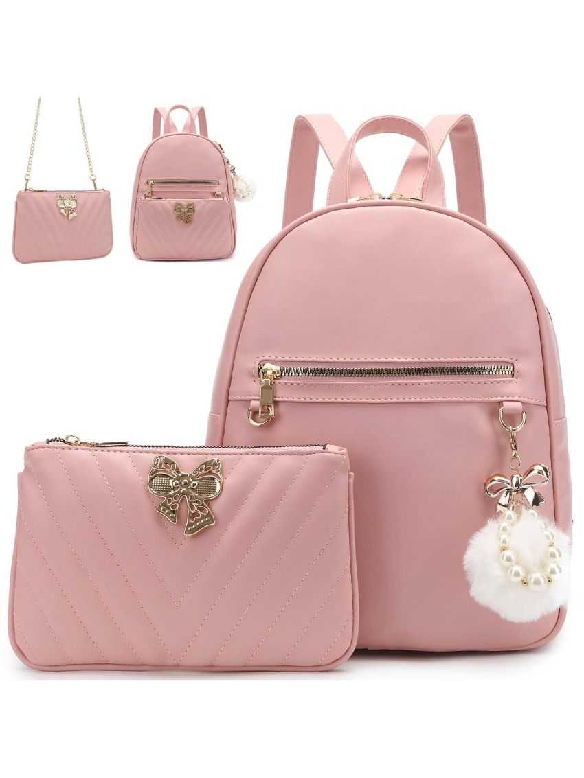 I IHAYNER Backpack Purse for Women, Girls Mini Leather Backpack Chain Shoulder Travel Bag with Detachable Handbags, 2 Pieces