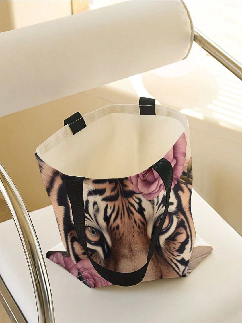 Tiger Print Shopper Bag Double Handle Canvas